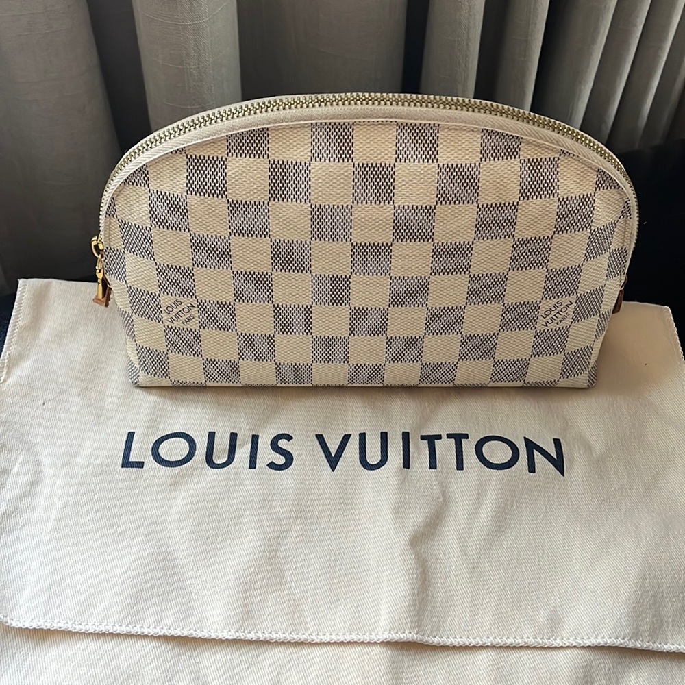 Authentic LV Cosmetic Pouch Damier Azur Canvas